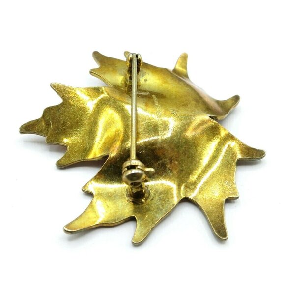 Hroar Prydz  Sterling Silver Orange Amber Enamel Maple Leaf  Brooch, N40 - Picture 6 of 10